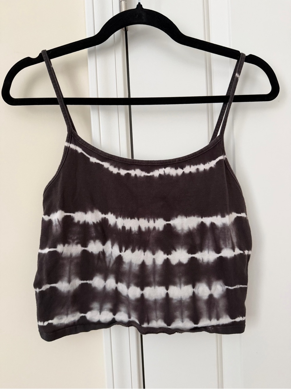 American Eagle Outfitters Grey and White Striped Tie-Dye Cropped Camisole